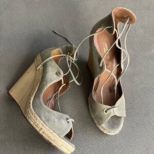 Aquazzura Lace Up Suede Peep Toe Wedges